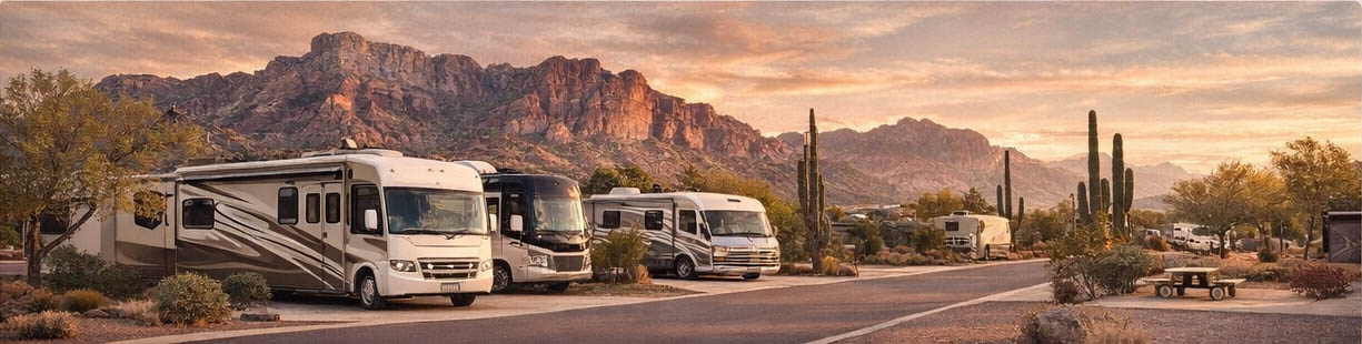 eagle view rv resort is the place to be in AZ rv with mountain backdrop
